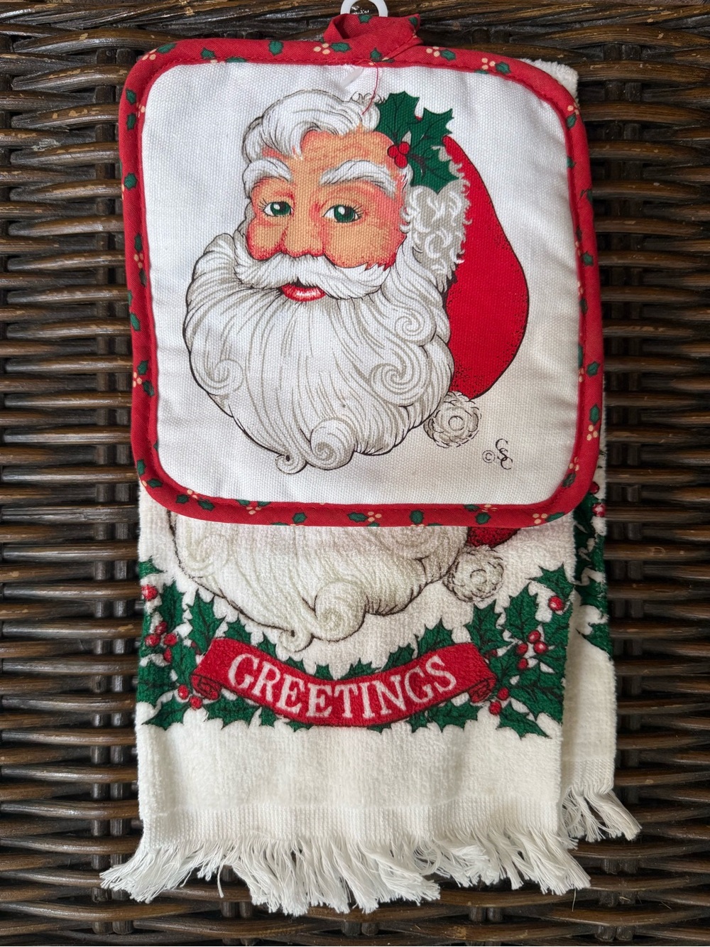 Vintage Christmas Santa Dish Towel